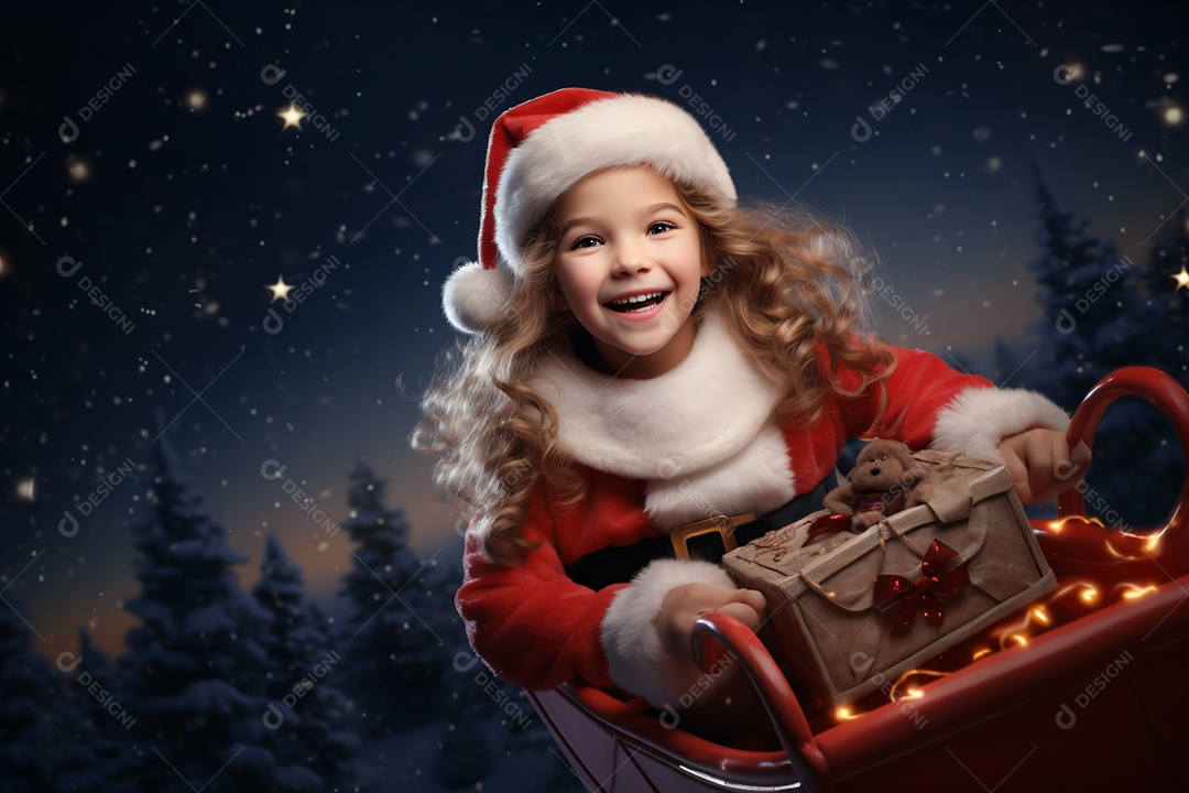 Criança jovem feliz em um fundo natalino