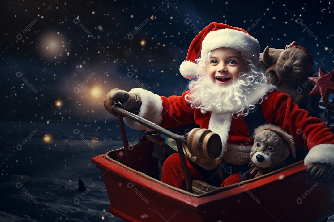 Criança jovem feliz em um fundo natalino