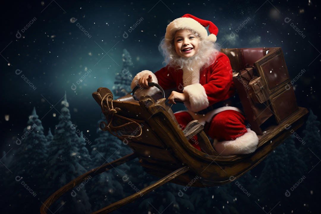 Criança jovem feliz em um fundo natalino