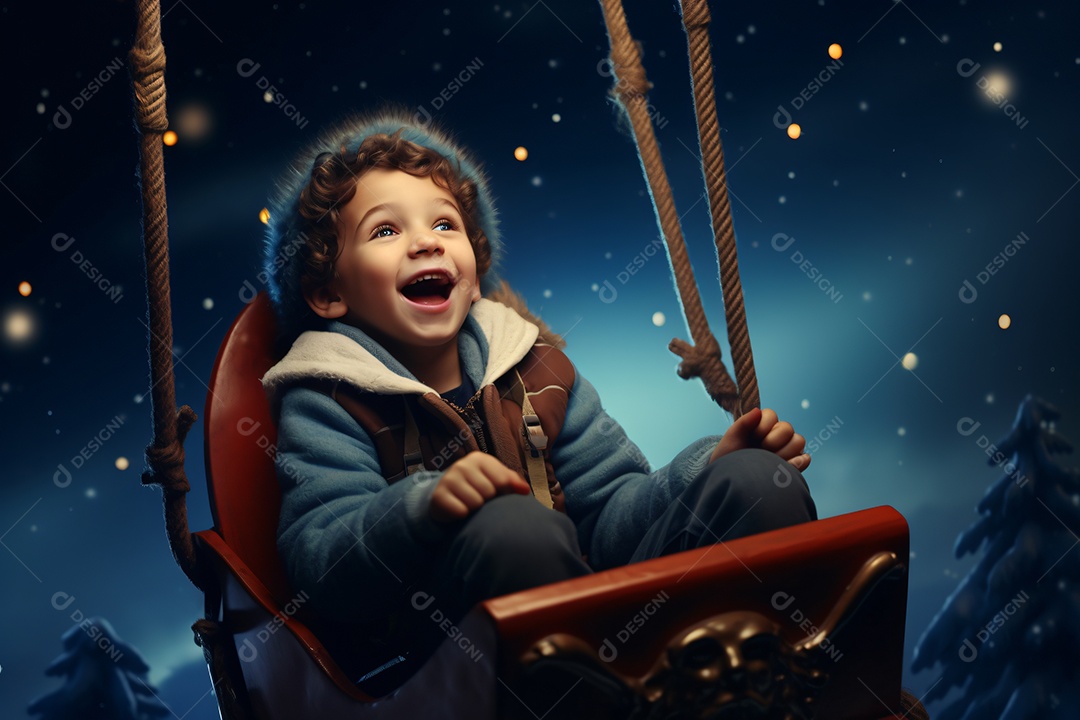 Criança jovem feliz em um fundo natalino