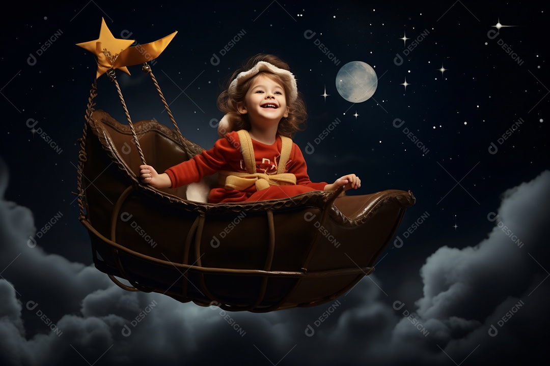 Criança jovem feliz em um fundo natalino