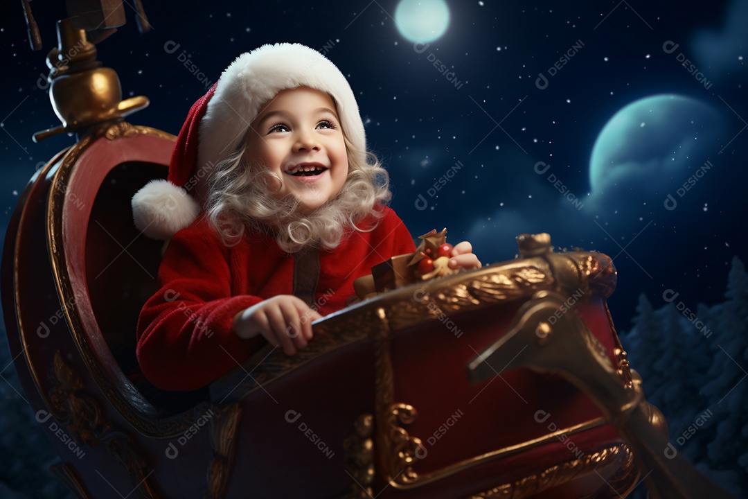 Criança jovem feliz em um fundo natalino