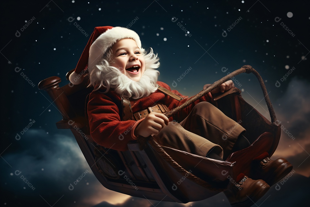 Criança jovem feliz em um fundo natalino