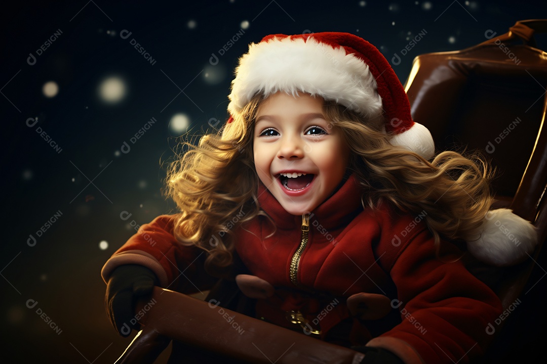 Criança jovem feliz em um fundo natalino