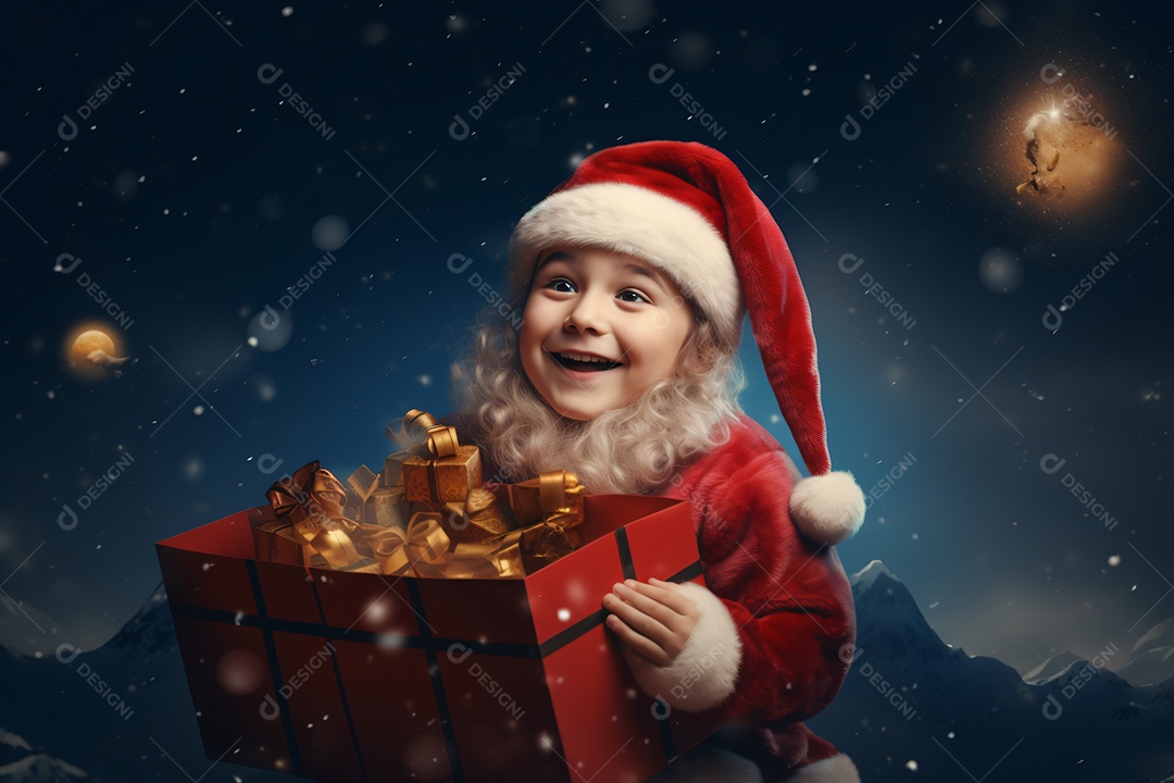 Criança jovem feliz em um fundo natalino