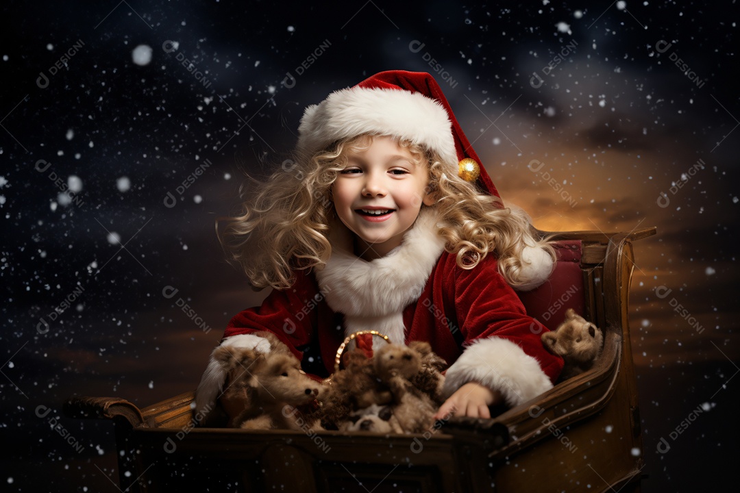 Criança jovem feliz em um fundo natalino