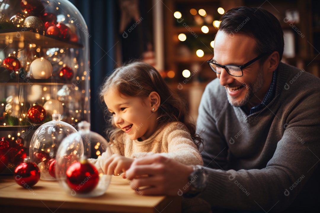 Pai e filha celebrando natal