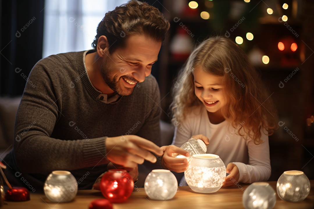 Pai e filha celebrando natal