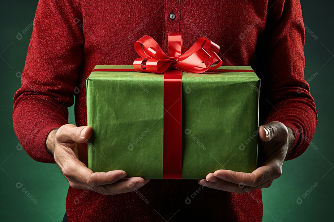 Mãos de pessoa segurando caixa de presente celebrando natal