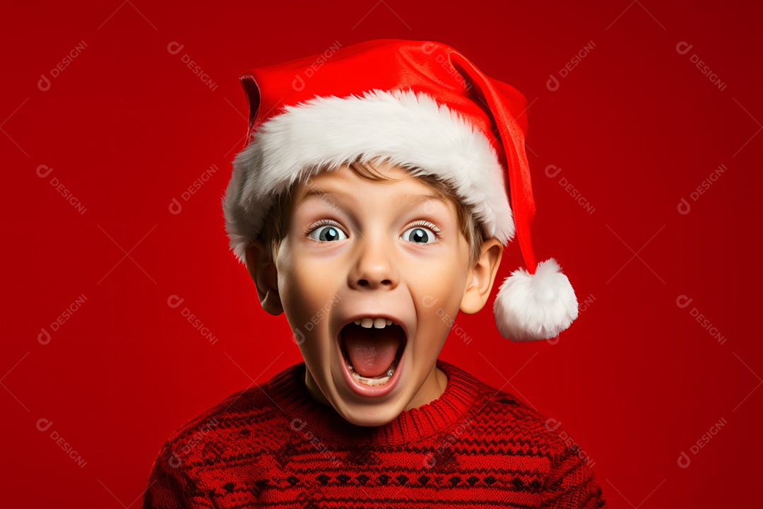 Criança jovem feliz em um fundo natalino