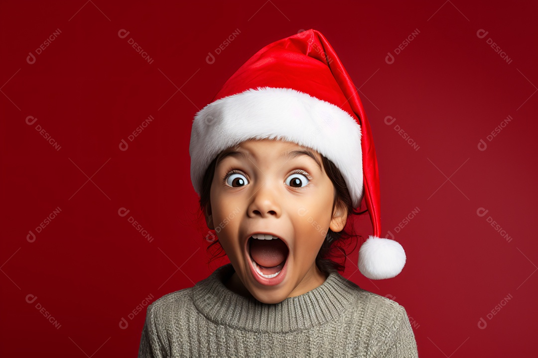 Criança jovem feliz em um fundo natalino