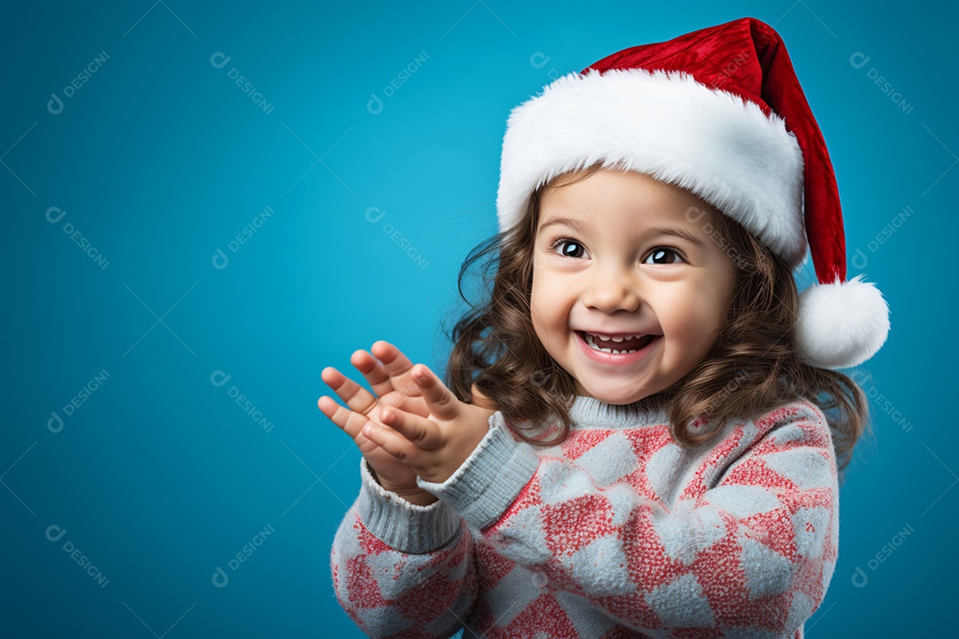 Criança jovem feliz em um fundo natalino