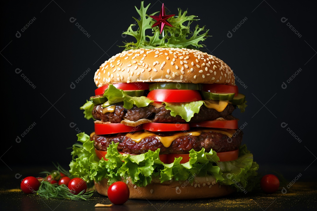 Hamburgueria celebrando natal sobre uma mesa