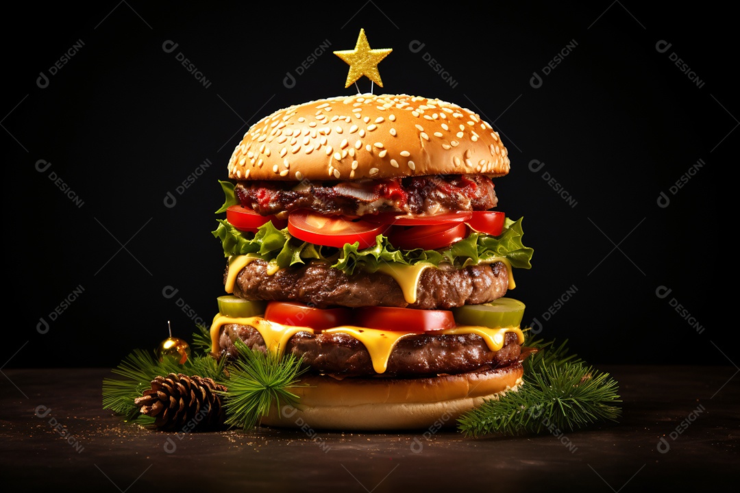 Hamburgueria celebrando natal sobre uma mesa