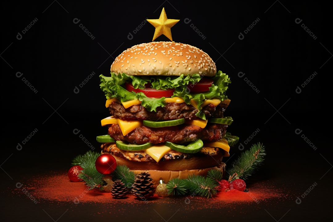 Hamburgueria celebrando natal sobre uma mesa