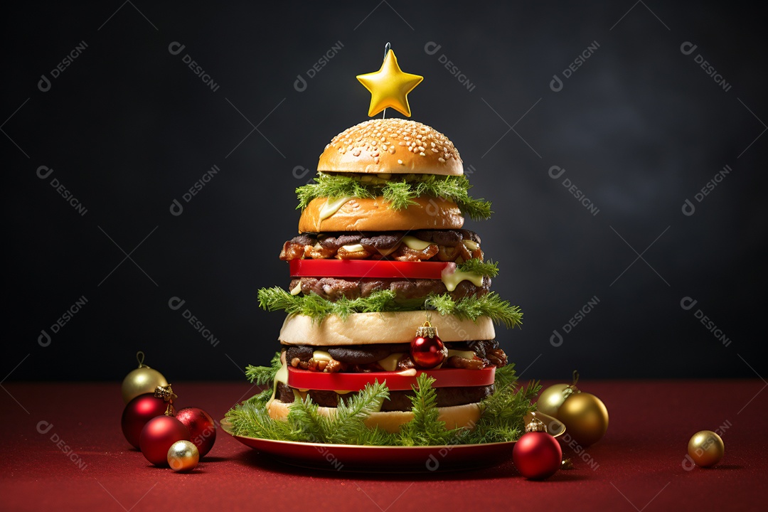 Hamburgueria celebrando natal sobre uma mesa