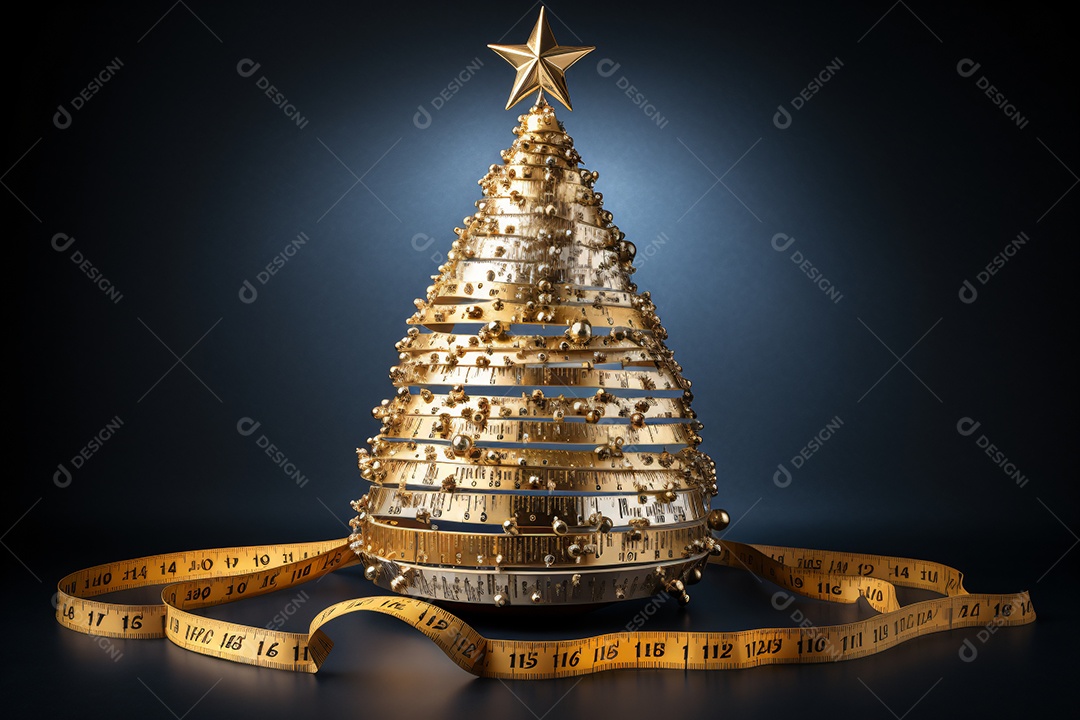 Árvore de natal com fita metrica de nutricionista para composição natalina