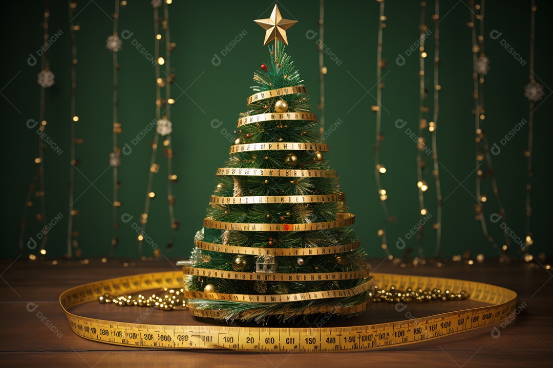 Árvore de natal com fita metrica de nutricionista para composição natalina