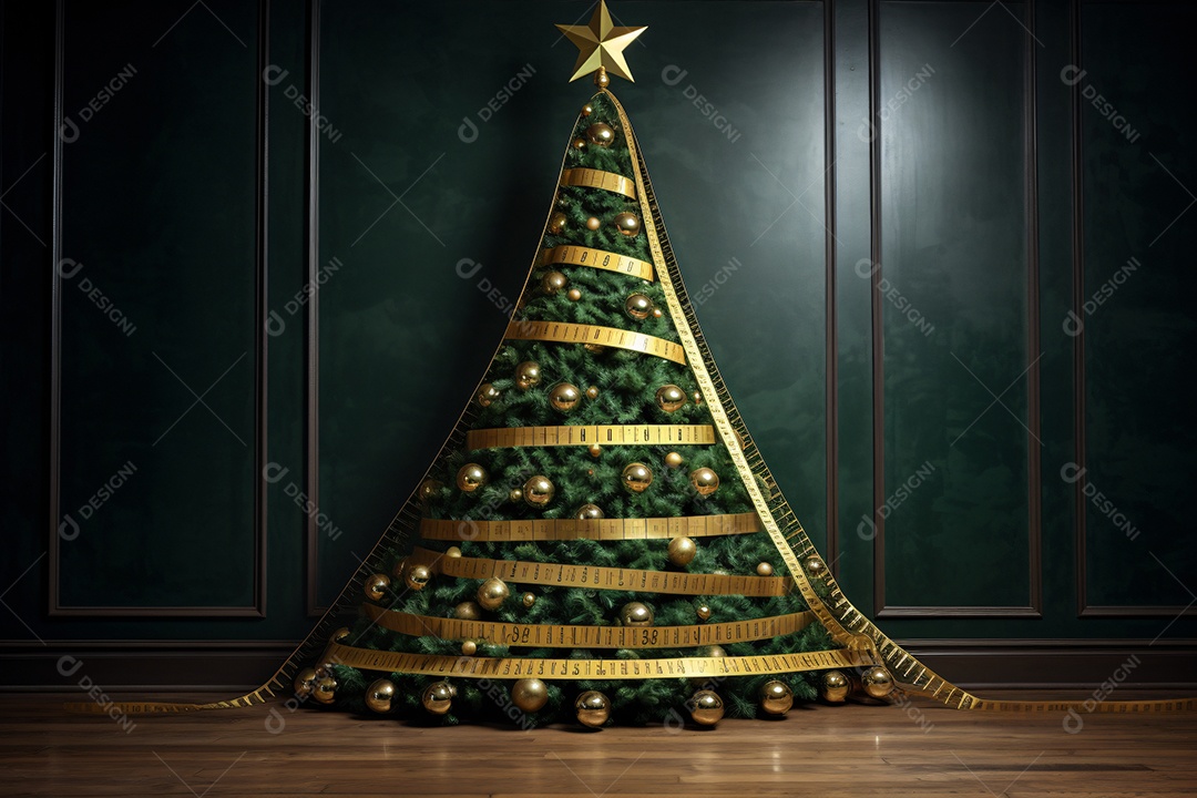 Árvore de natal com fita metrica de nutricionista para composição natalina