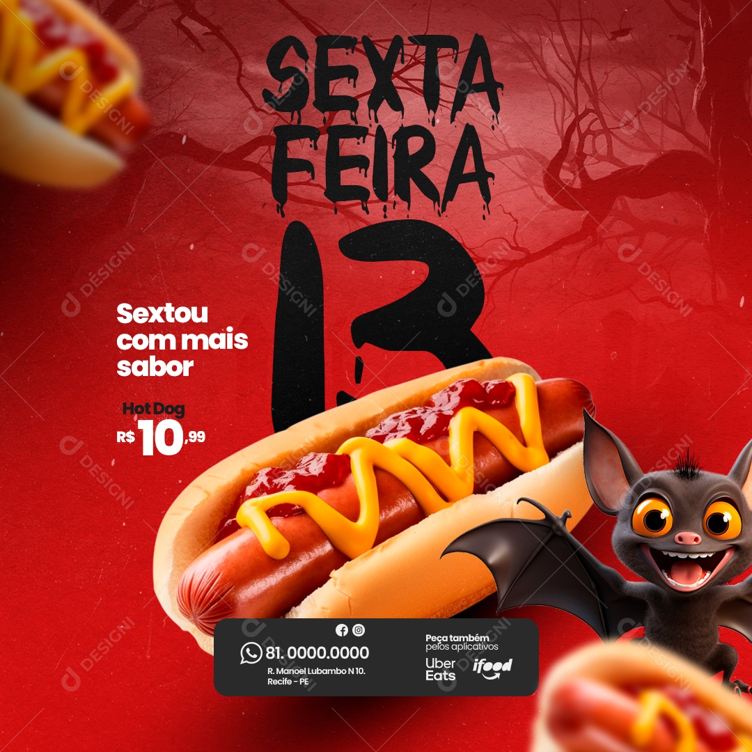 Halloween Lanchonete Hot Dog Sexta Feira Social Media PSD Editável