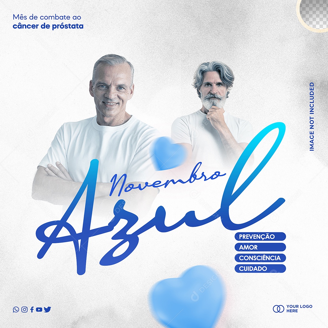 Novembro Azul Prevenção Amor Consciência Cuidado Social Media PSD Editável
