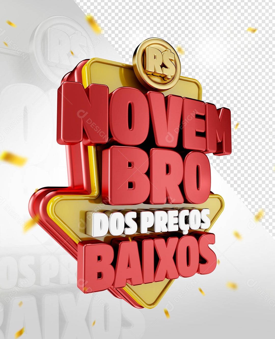 Novembro dos Preços Baixos Selo 3D Vermelho para Composição PSD
