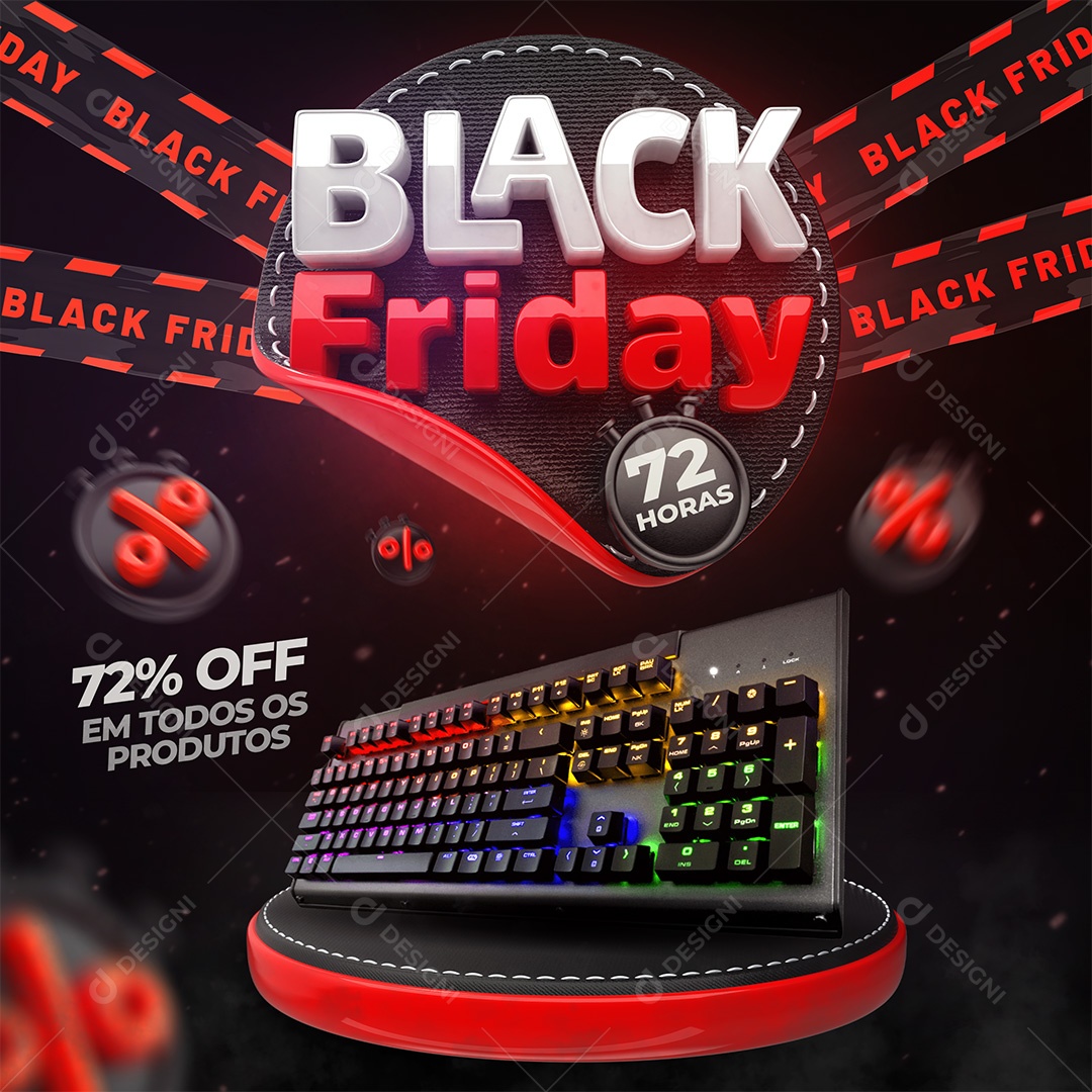 Black Friday 72 Porcento Em Todos Os Produtos Social Media PSD Editável