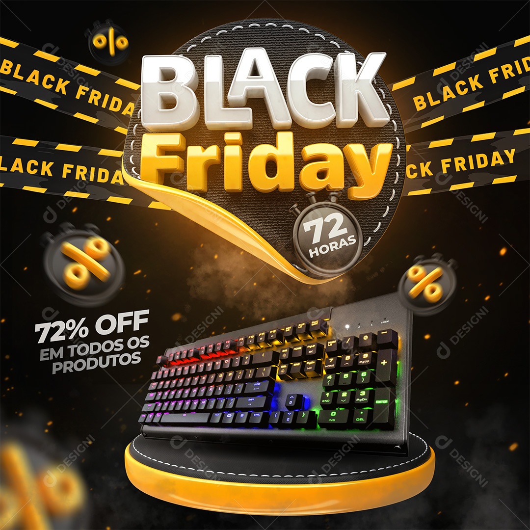 Social Media Black Friday 72 Porcento OFF Todos Os Produtos PSD Editável