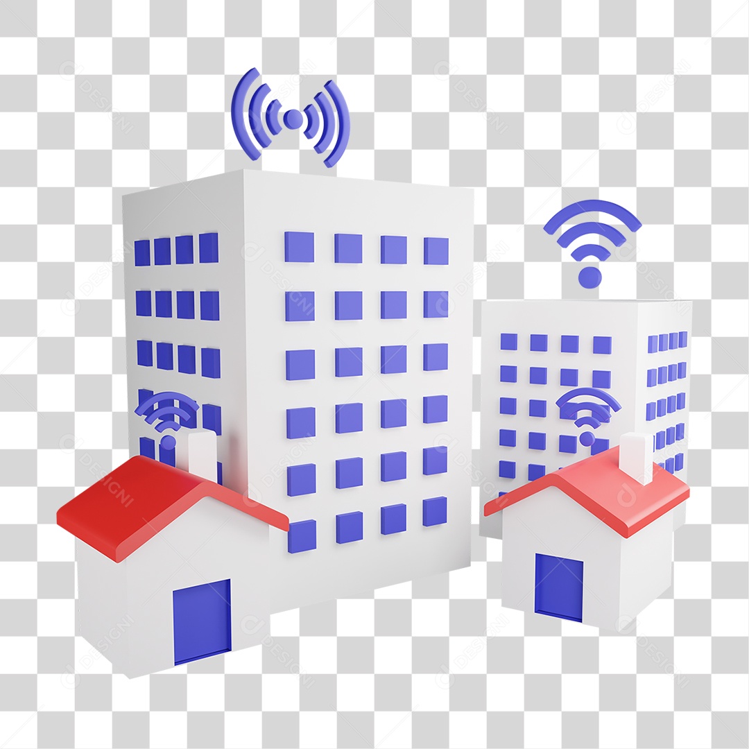 Ícone 3D Wi-fi Prédios Para Composição PNG Transparente