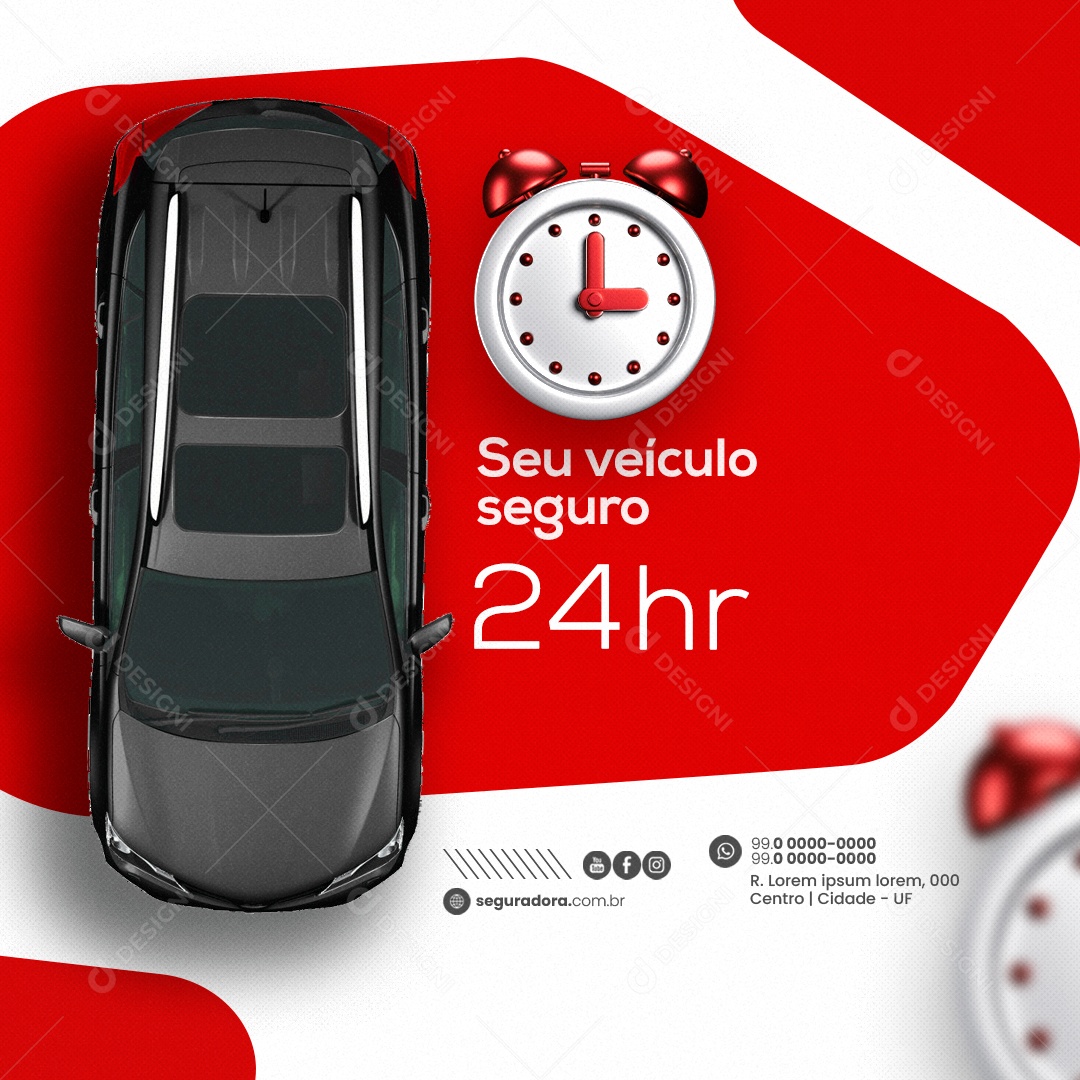 Seguradora Seu Veículo Seguro 24h Social Media PSD Editável