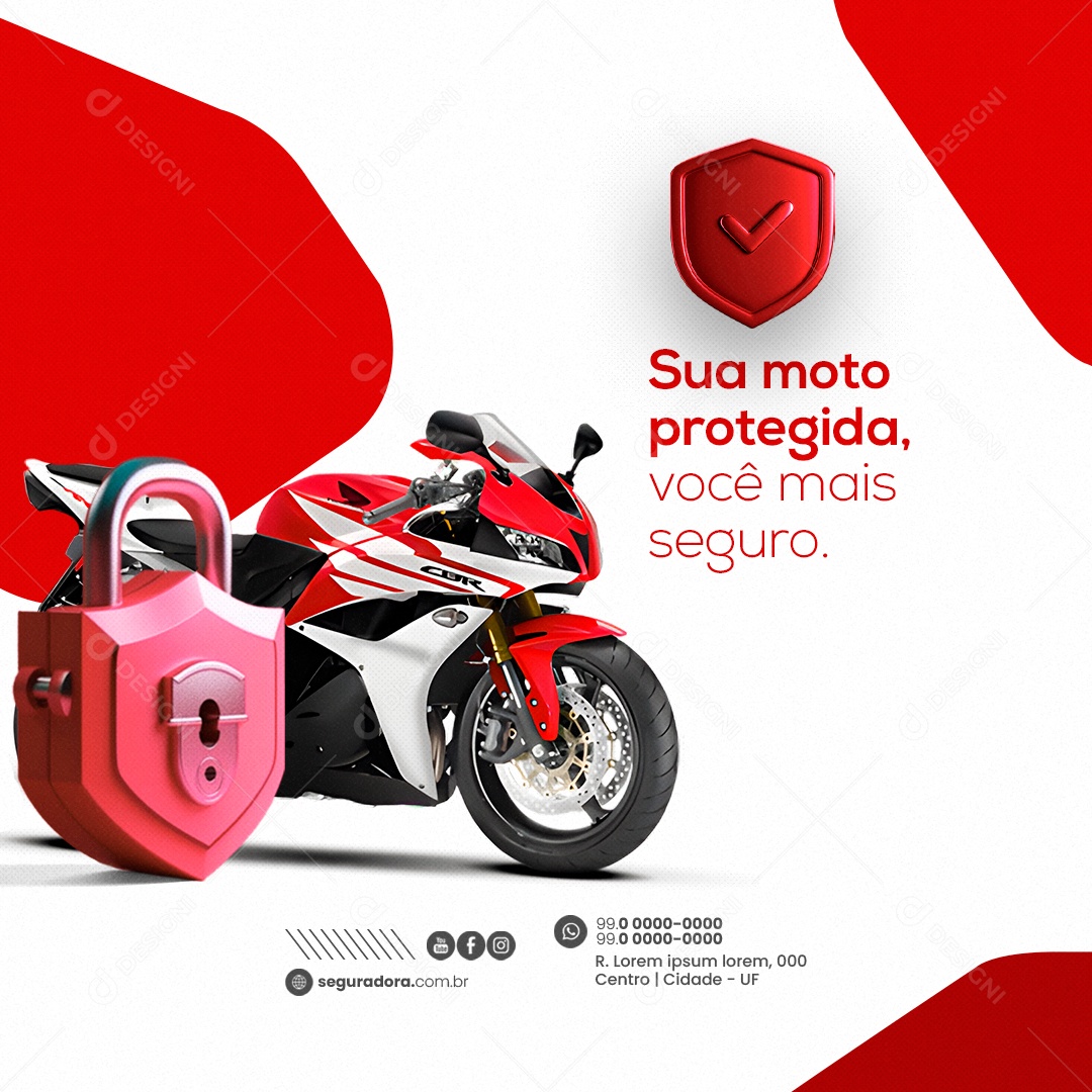 Seguradora Sua Moto Protegida Você mais Seguro Social Media PSD Editável