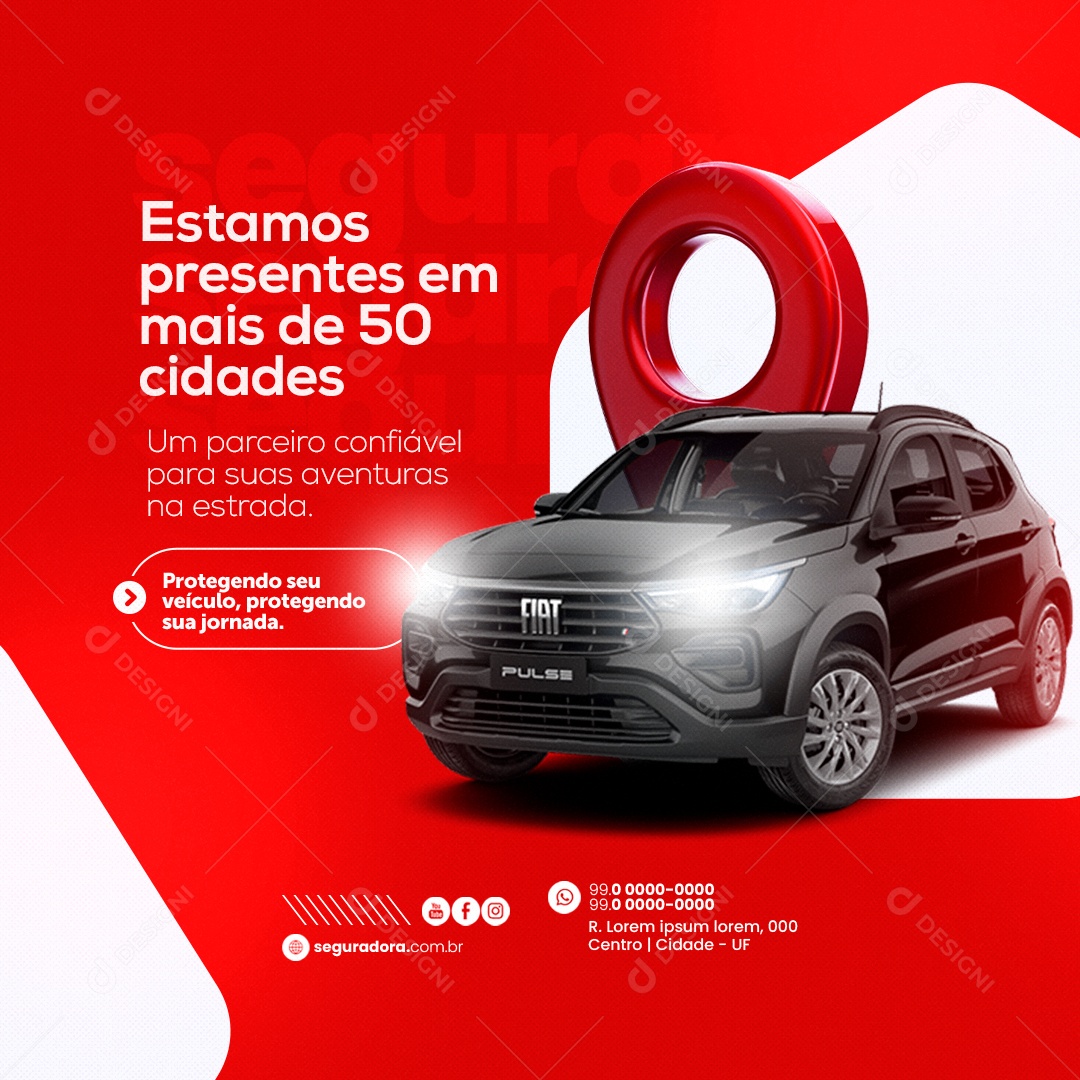 Seguradora Estamos Presentes em mais de 50 Cidades Social Media PSD Editável