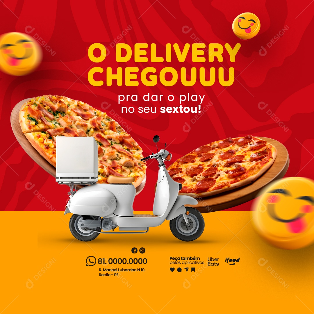 Pizzaria O Delivery Chegou pra dar o Play no seu Sextou Social Media PSD Editável