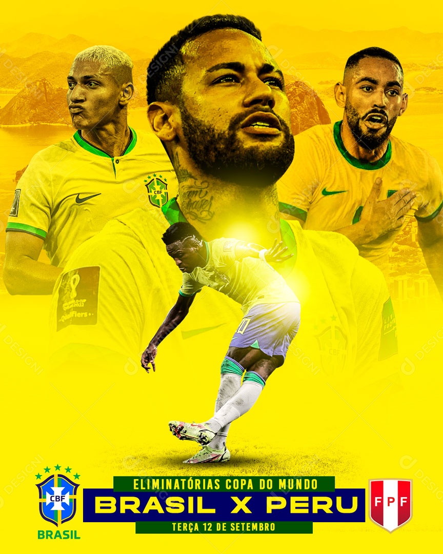Flyer Futebol Eliminatórias Copa Do Mundo Brasil X Peru Social Media PSD Editável