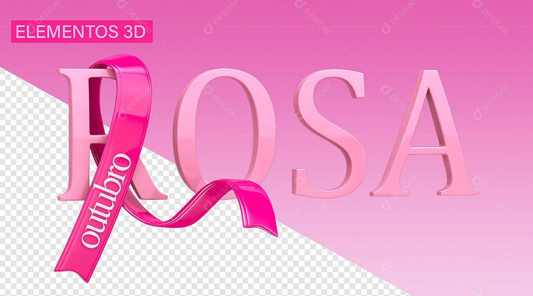 Elemento 3D Outubro Rosa Para Composição PSD