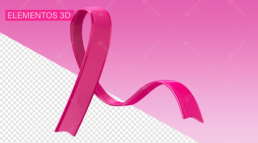 Fita Rosa Outubro Rosa Elemento 3D Para Composição PSD