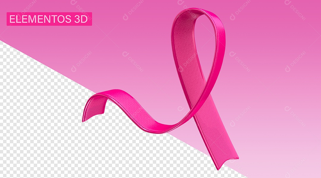 Elemento 3D Fita Rosa Outubro Rosa Para Composição PSD