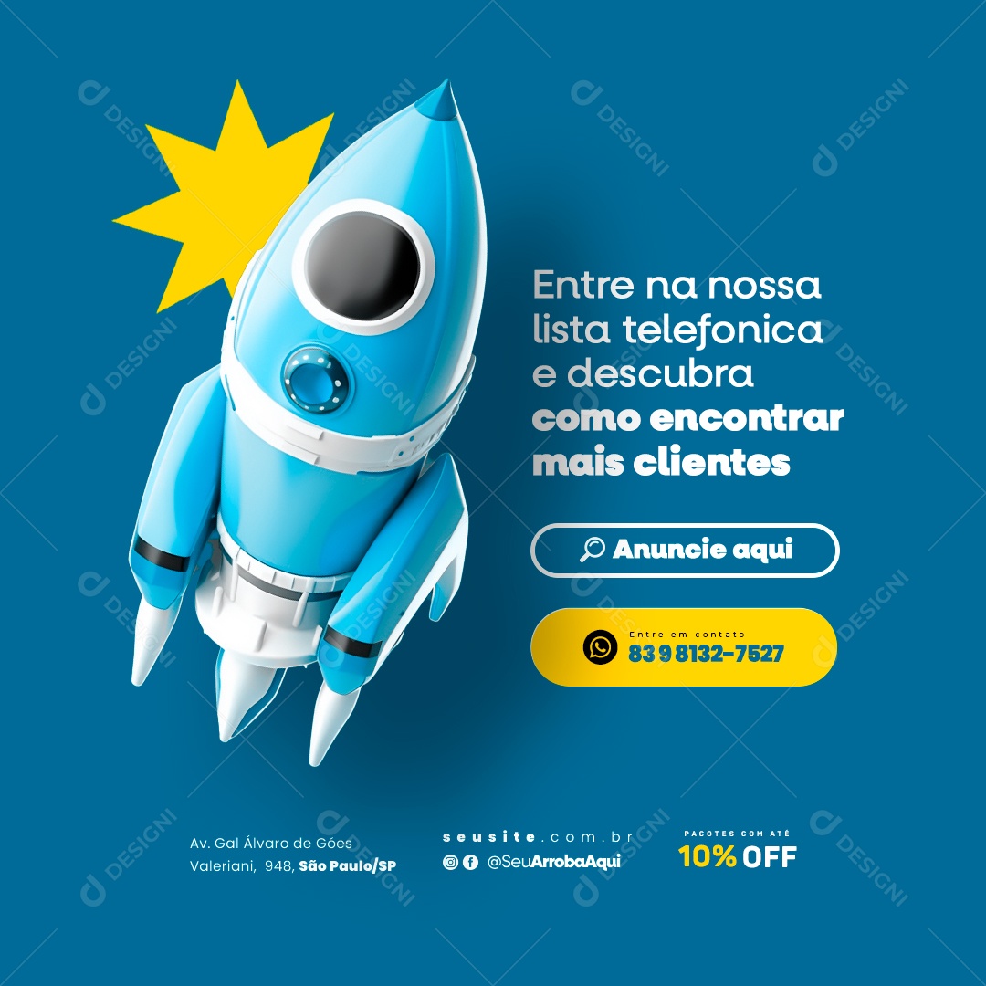 Entre na nossa Lista Telefônica e Descubra como Encontrar mais Clientes Social Media PSD Editável