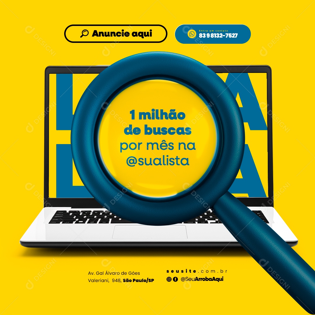 Social Media Anuncie Aqui 1 Milhão de Buscas por Mês na Lista Telefônica PSD Editável