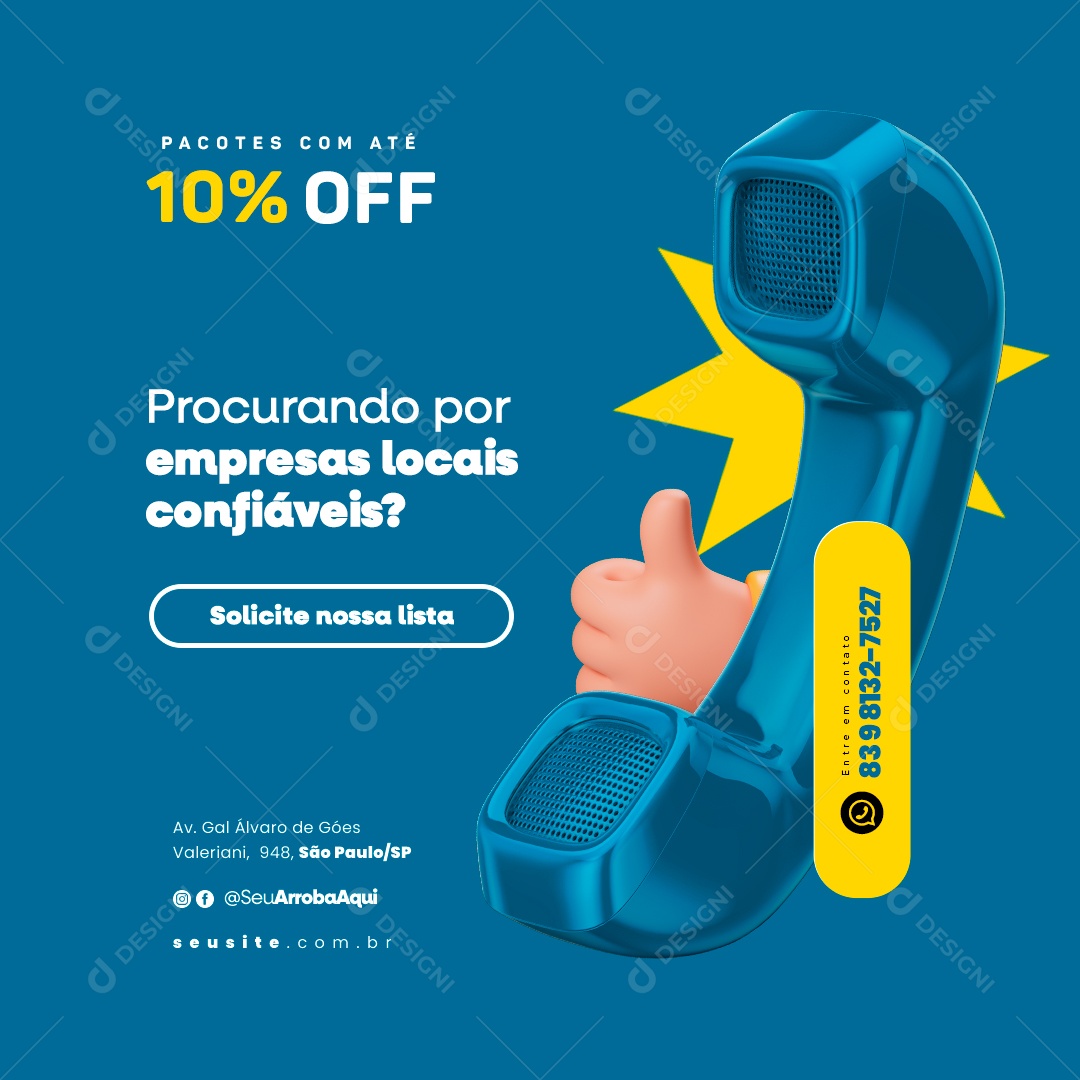 Lista Telefônica Pacotes com Até 10% Off Procurando por Empresa Locais Confiáveis Social Media PSD Editável