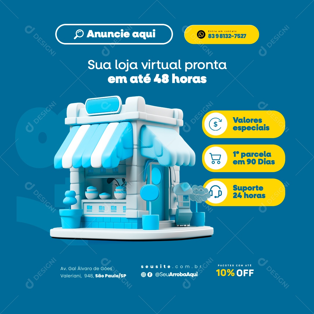 Lista Telefônica Sua Loja Virtual Pronta em Até 48 Horas Social Media PSD Editável