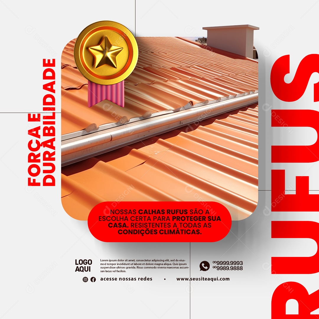 Materiais de Construção Calhas e Rufos Peça e Durabilidade Telhado Social Media PSD Editável
