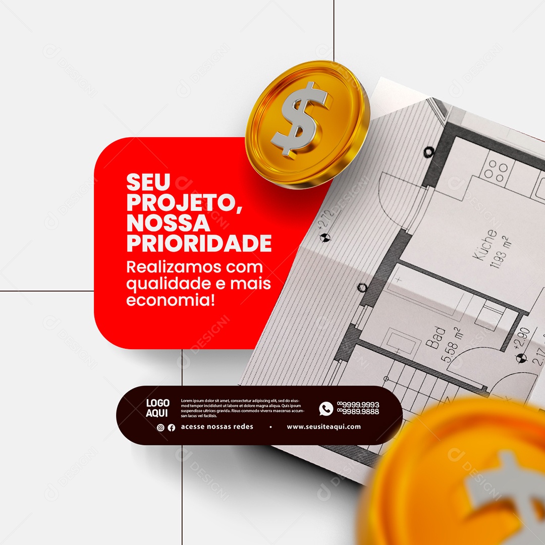 Materiais de Construção Calhas e Rufos seu Projeto nossa Prioridade Realizamos com Qualidade Projeto Social Media PSD Editável