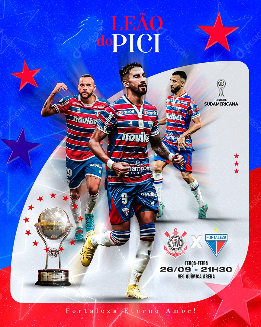 Social Media Flyer Futebol Leão Do Pici Fortaleza X Corinthians PSD Editável