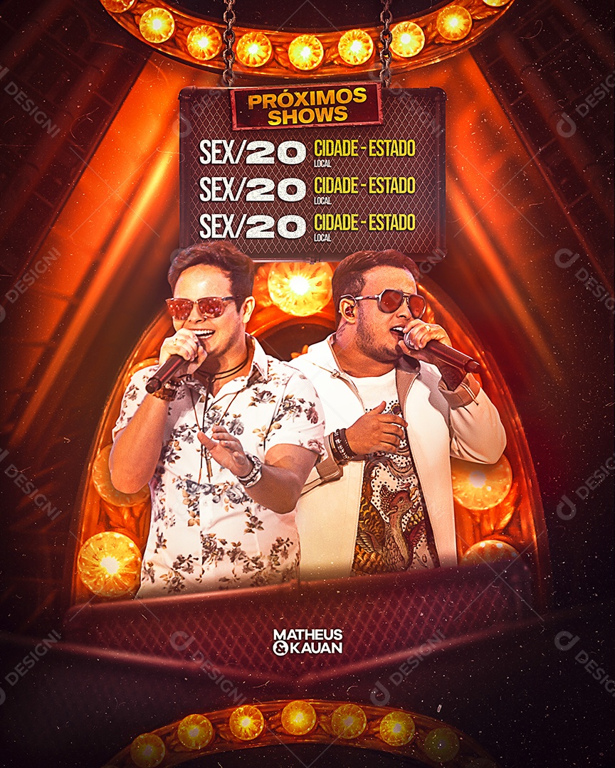 Social Media Flyer Próximos Shows Matheus e Kauan PSD Editável