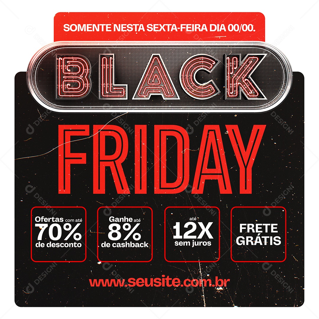 Black Friday Somente nesta Sexta Feira Ofertas com Até 70% de Desconto Social Media PSD Editável