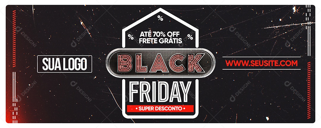 Banner Black Friday Até 70% Off Frete Grátis Super Desconto Social Media PSD Editável