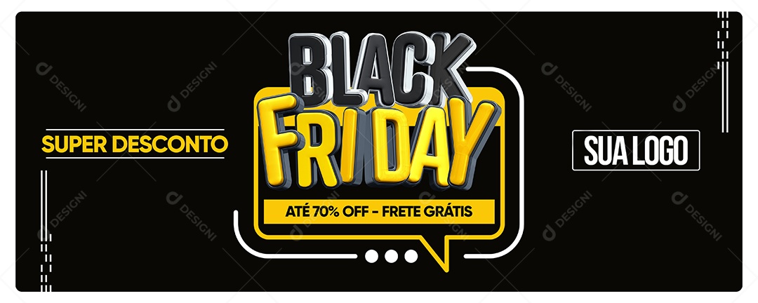 Banner Black Friday Super Desconto Até 70% Off Frete Grátis Social Media PSD Editável