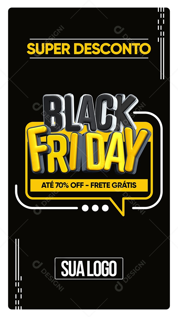 Story Black Friday Super Desconto Até 70% Off Frete Grátis Social Media PSD Editável