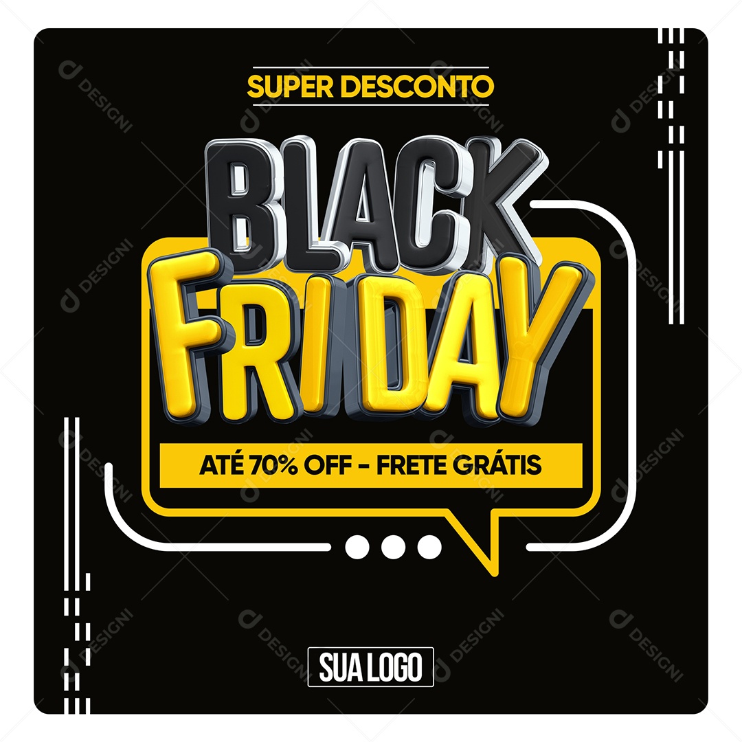 Black Friday Super Desconto Até 70% Off Frete Grátis Social Media PSD Editável